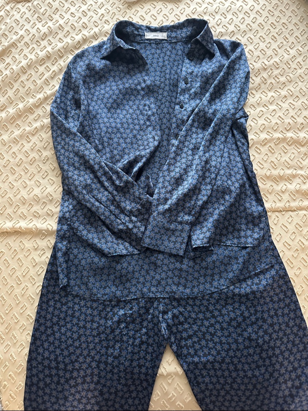 Mango Navy Blue Floral Top